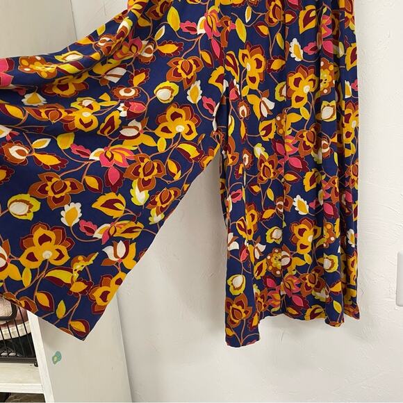 ModCloth Navy Floral Print Wide Leg Pull On Pants Womens XXS Tropical Blue - Picture 7 of 8